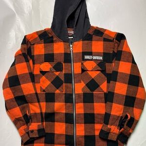 Harley-Davidson Shirt Youth 12/14  Plaid Hooded Button Up Flannel Distressed
